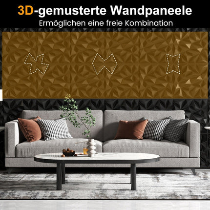 3D Wall Panels, Diamond Pattern, Black, 5m² Coverage