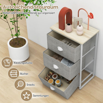 3-Drawer Dresser, Fabric & Metal, 45x30x73 cm, White/Gray
