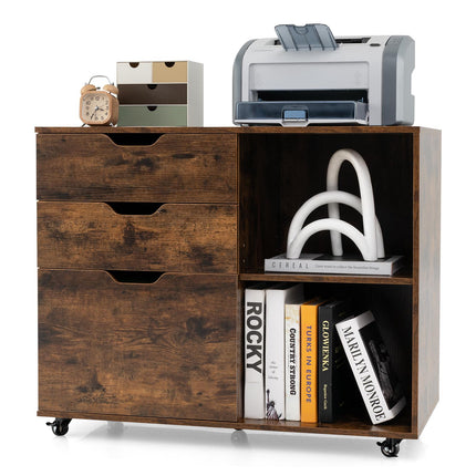 3-Drawer File Cabinet With Adjustable Shelf, Locking Wheels
