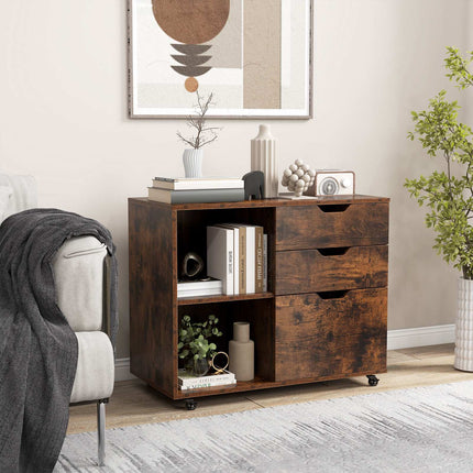 3-Drawer File Cabinet With Adjustable Shelf, Locking Wheels