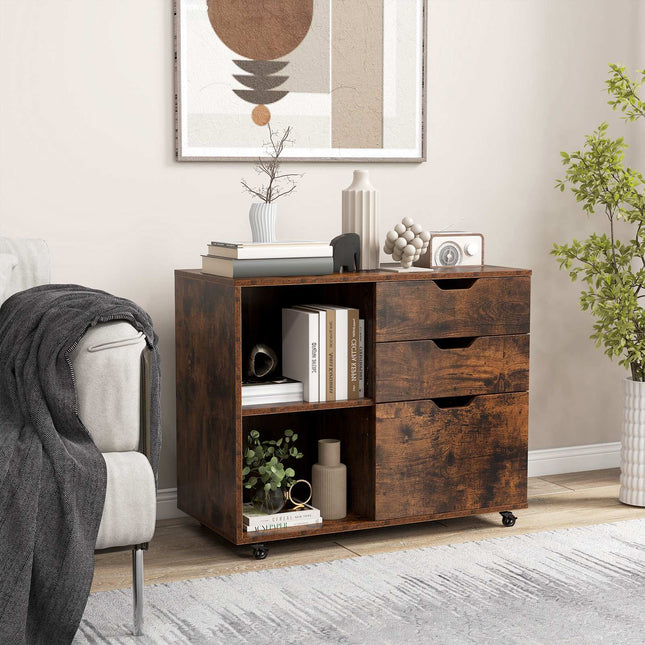 3-Drawer File Cabinet With Adjustable Shelf, Locking Wheels