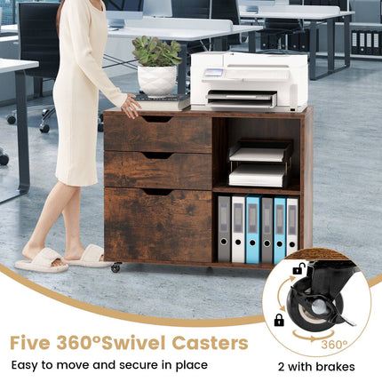 3-Drawer File Cabinet With Adjustable Shelf, Locking Wheels