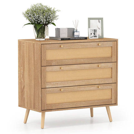 3-Drawer Rattan Dresser, Natural Boho Nightstand