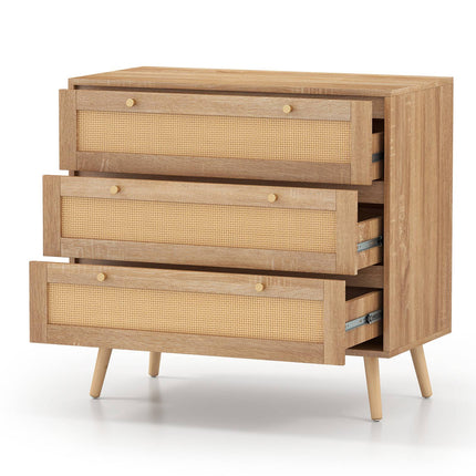 3-Drawer Rattan Dresser, Natural Boho Nightstand