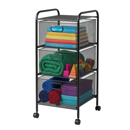 3-Drawer Rolling Storage Cart – Metal Frame, Mesh Sides