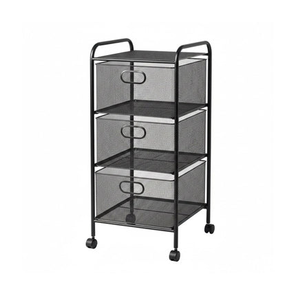 3-Drawer Rolling Storage Cart – Metal Frame, Mesh Sides