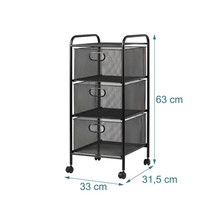 3-Drawer Rolling Storage Cart – Metal Frame, Mesh Sides