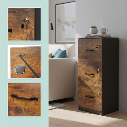 3-Drawer Vertical Hanging File Cabinet, Lockable