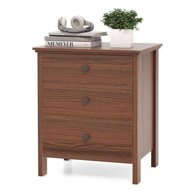 3-Drawer Walnut Nightstand for Bedroom, 56x45x66 cm