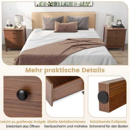 3-Drawer Walnut Nightstand for Bedroom, 56x45x66 cm