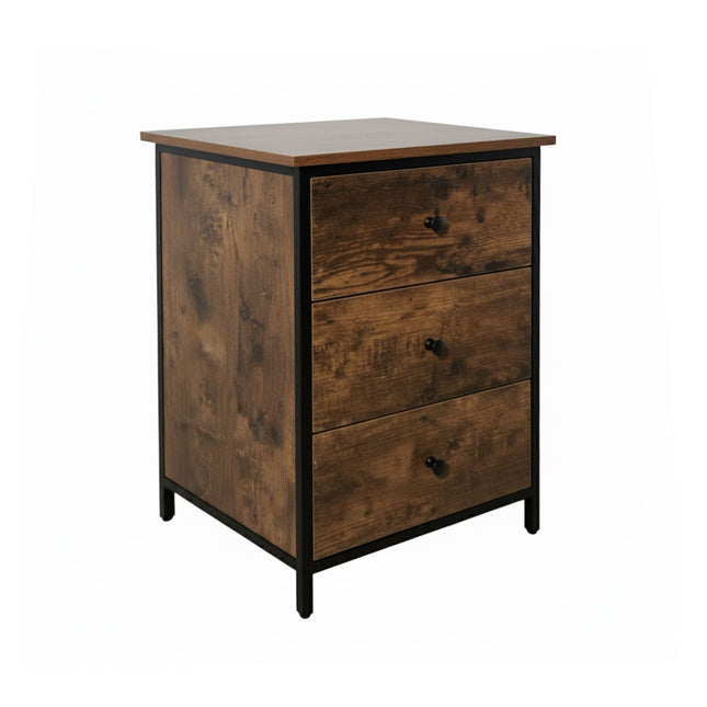 3-Drawer Wood-Effect Bedside Table with Storage