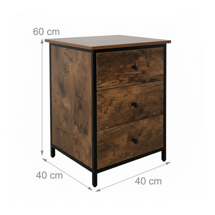 3-Drawer Wood-Effect Bedside Table with Storage