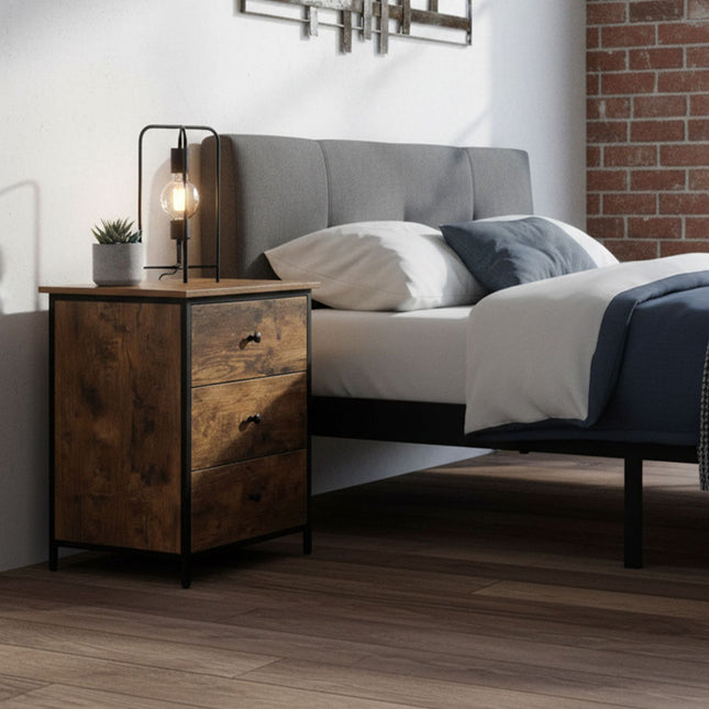 3-Drawer Wood-Effect Bedside Table with Storage