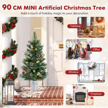 3 Ft Tabletop Christmas Tree, Battery LED, Metal Base