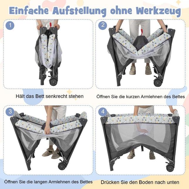 3 IN 1 side bed folding travel bed with mattress hanging toy beige