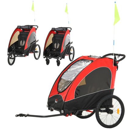 3-in-1 children's jogger and bicycle stroller, red/black, for 2