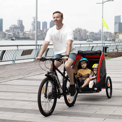 3-in-1 children's jogger and bicycle stroller, red/black, for 2