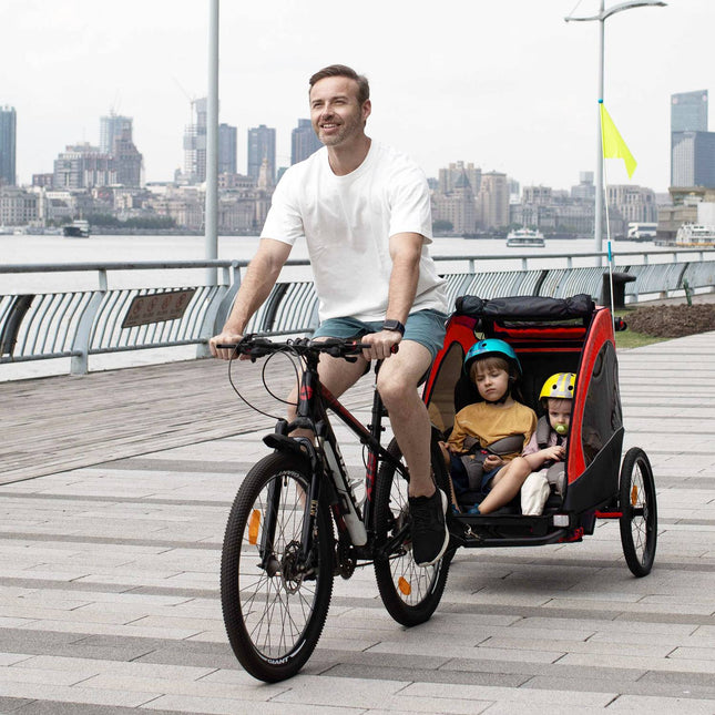 3-in-1 children's jogger and bicycle stroller, red/black, for 2