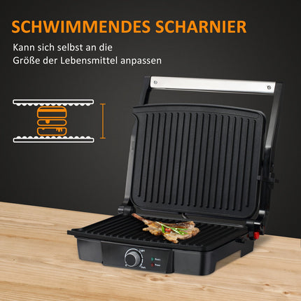 3-in-1 non-stick contact grill, 2000W, with adjustable thermostat