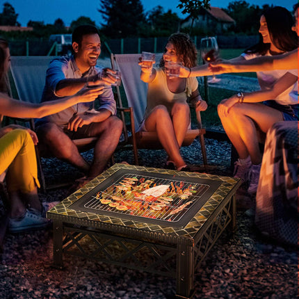 Fire bowl & pit with grill, spark guard, ice bucket