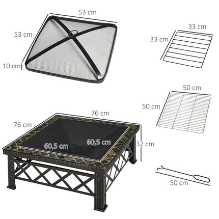 Fire bowl & pit with grill, spark guard, ice bucket