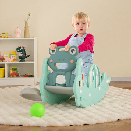 3-In-1 Toddler Slide and Rocking Horse With Hoop, Green