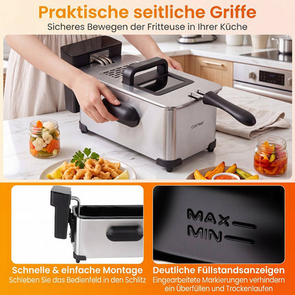 3L Stainless Steel Electric Deep Fryer, 2000W, Timer