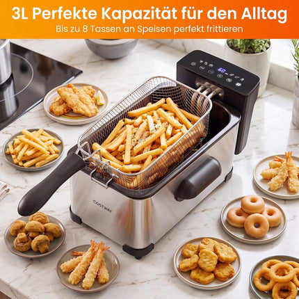 3L Stainless Steel Electric Deep Fryer, 2000W, Timer
