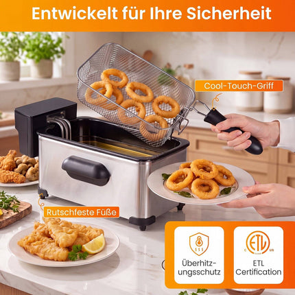3L Stainless Steel Electric Deep Fryer, 2000W, Timer
