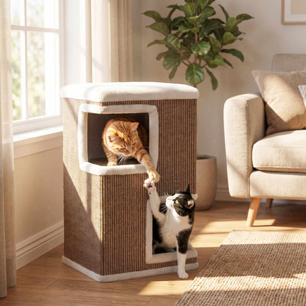 3-Level Cat Tower with Sisal Scratch Surfaces, 2 Hideouts