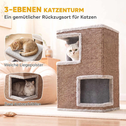 3-Level Cat Tower with Sisal Scratch Surfaces, 2 Hideouts