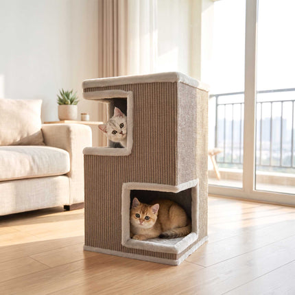 3-Level Cat Tower with Sisal Scratch Surfaces, 2 Hideouts