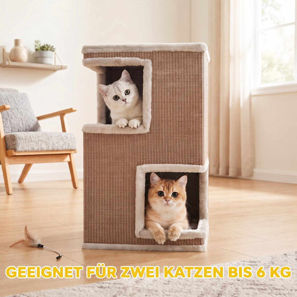 3-Level Cat Tower with Sisal Scratch Surfaces, 2 Hideouts