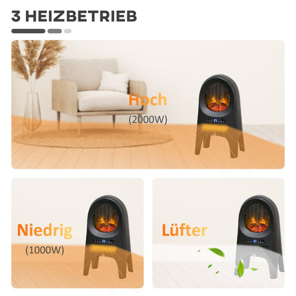 Ceramic fan heater, 2000W, LED Flames & Timer Remote