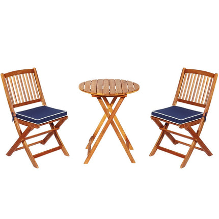 3 PCS. Patio furniture set with round table & 2 chairs & 2 cushions ergonomic seating set blue