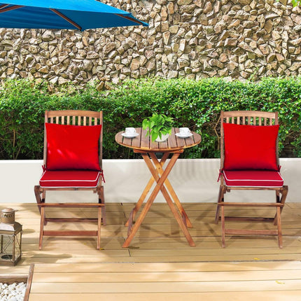 3 PCS. Patio furniture set with round table & 2 chairs & 2 cushions ergonomic seating set red