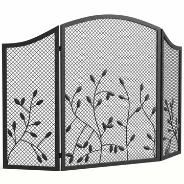 3-Panel Black Metal Fireplace Screen, Heat Resistant