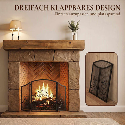 3-Panel Black Metal Fireplace Screen, Heat Resistant