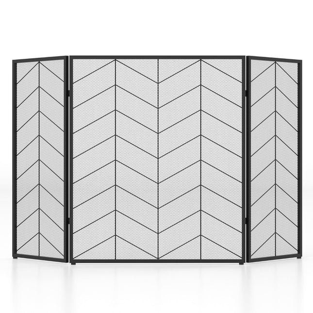 3-Panel Folding Fireplace Screen, Metal Mesh, 132x79 cm