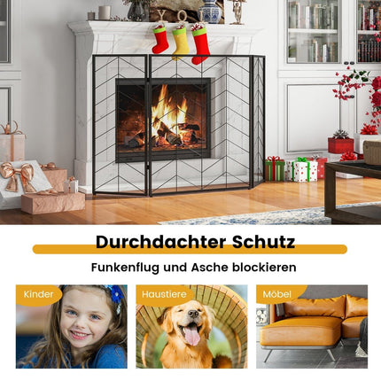 3-Panel Folding Fireplace Screen, Metal Mesh, 132x79 cm