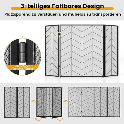 3-Panel Folding Fireplace Screen, Metal Mesh, 132x79 cm