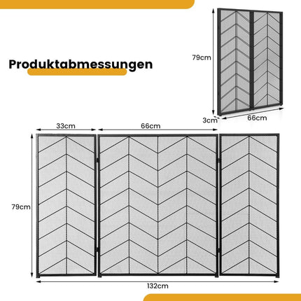 3-Panel Folding Fireplace Screen, Metal Mesh, 132x79 cm
