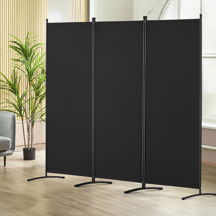 3-Panel Folding Room Divider, Black Fabric Privacy Screen
