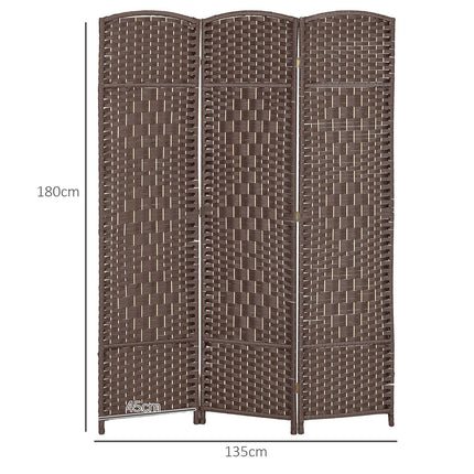 3-Panel Folding Room Divider, Brown Polypropylene, Pine Wood