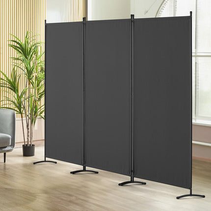 3-Panel Folding Room Divider, Fabric Privacy Screen, Gray