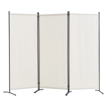 3-Panel Folding Room Divider, Fabric Privacy Screen, White
