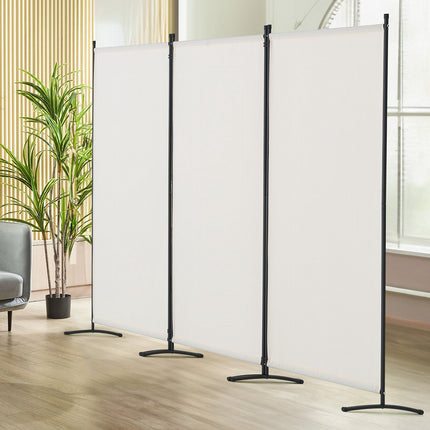 3-Panel Folding Room Divider, Fabric Privacy Screen, White
