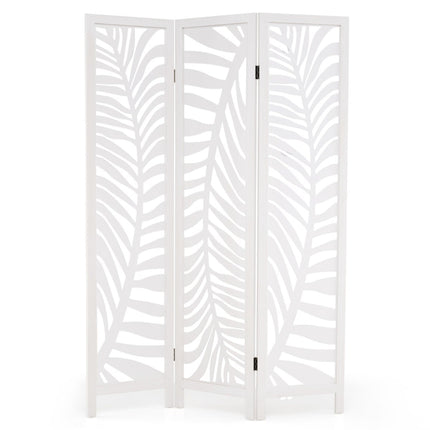 3-Panel Room Divider, Natural Paulownia Wood, White