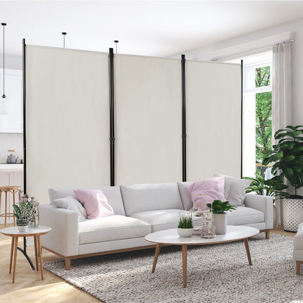3-Panel Room Divider with Adjustable Coasters & Sturdy Hinges & Steel Base Beige