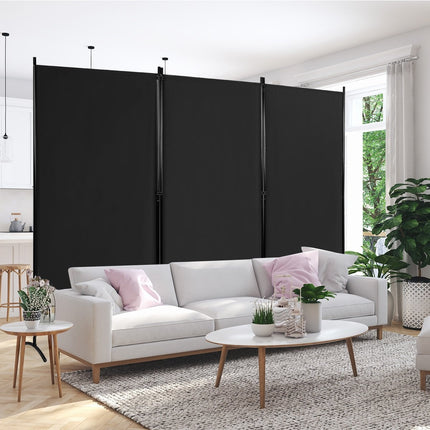 3-Panel Room Divider with Adjustable Coasters & Sturdy Hinges & Steel Base Black
